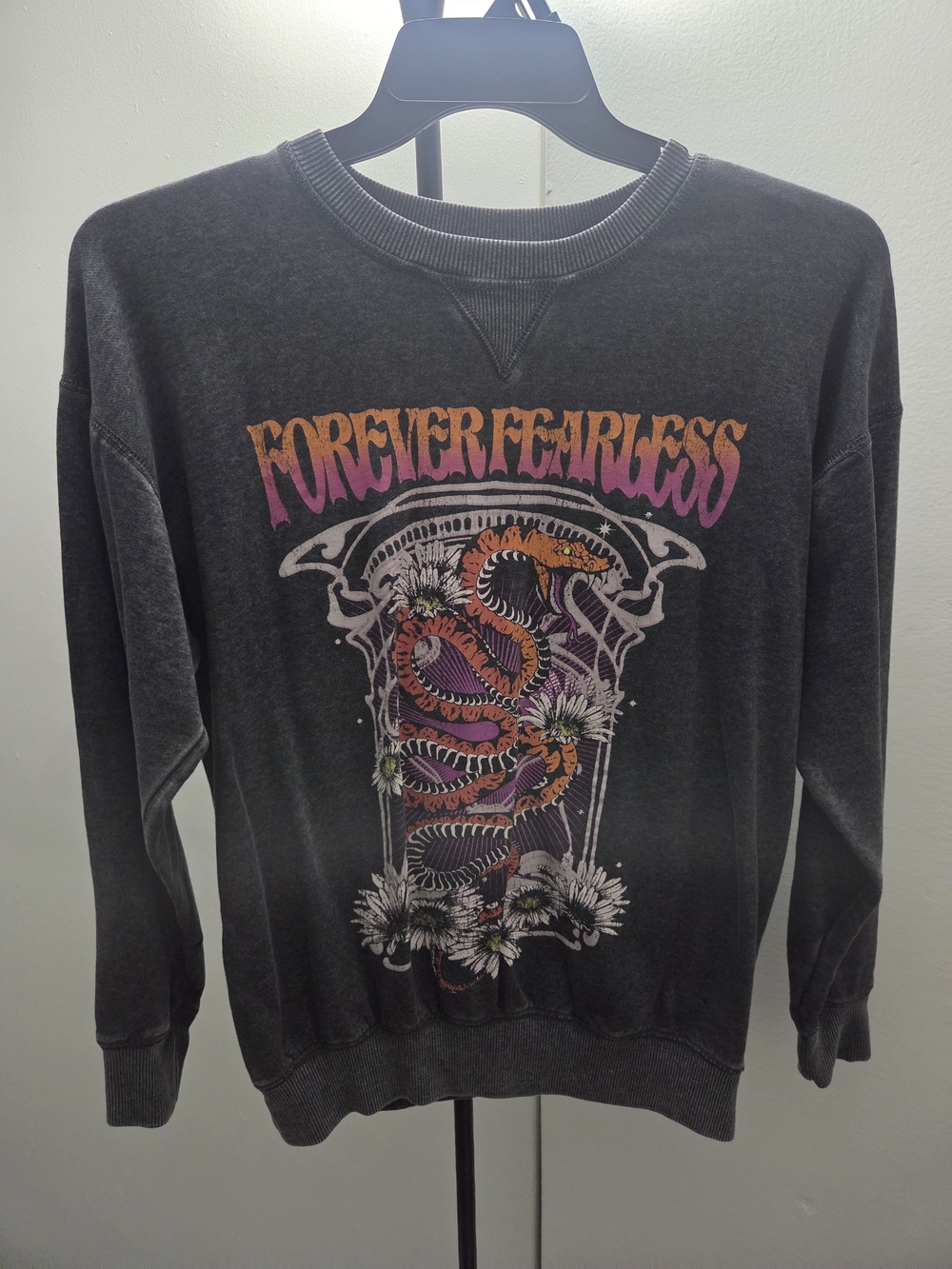 No Boundaries Forever Fearless Dark Grey Graphic Crewneck Sweater